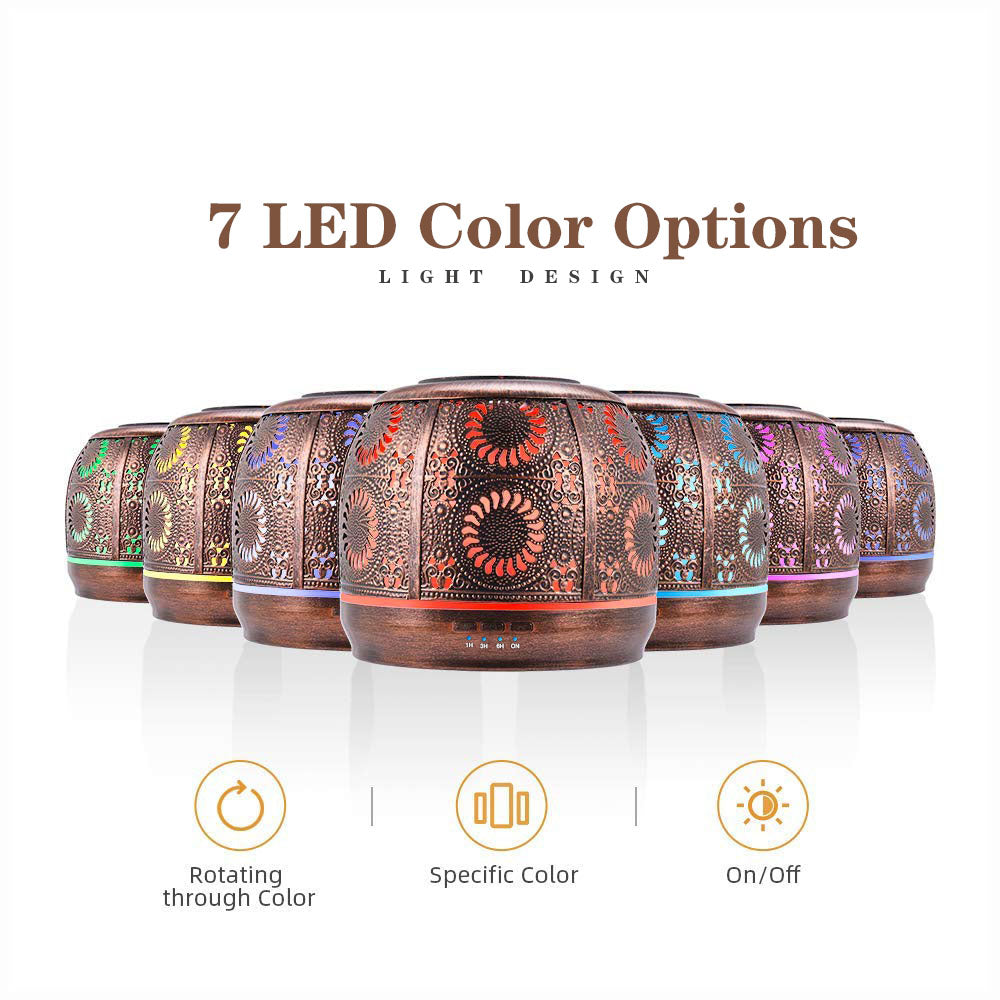 Floral aroma diffuser shown with seven LED light colors