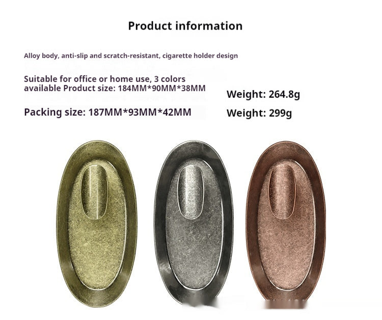 Supplier ashtray panel with finishes, weight and dimension labels