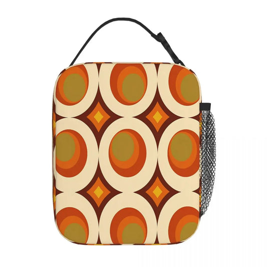 Rear view of the 70s-inspired geometric lunch bag