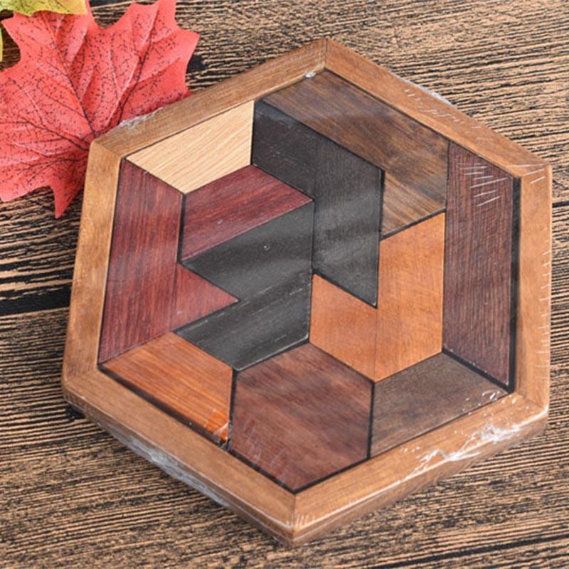 Wooden Hexagon Puzzle – Montessori Brain Teaser for Kids & Adults