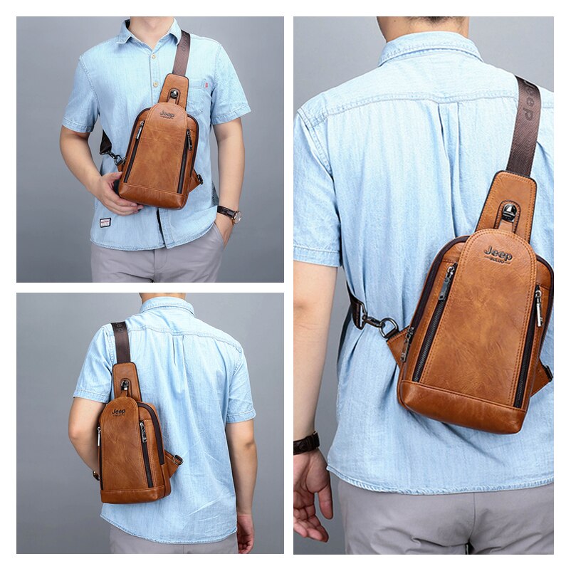 Man wearing the sling bag across the chest and back