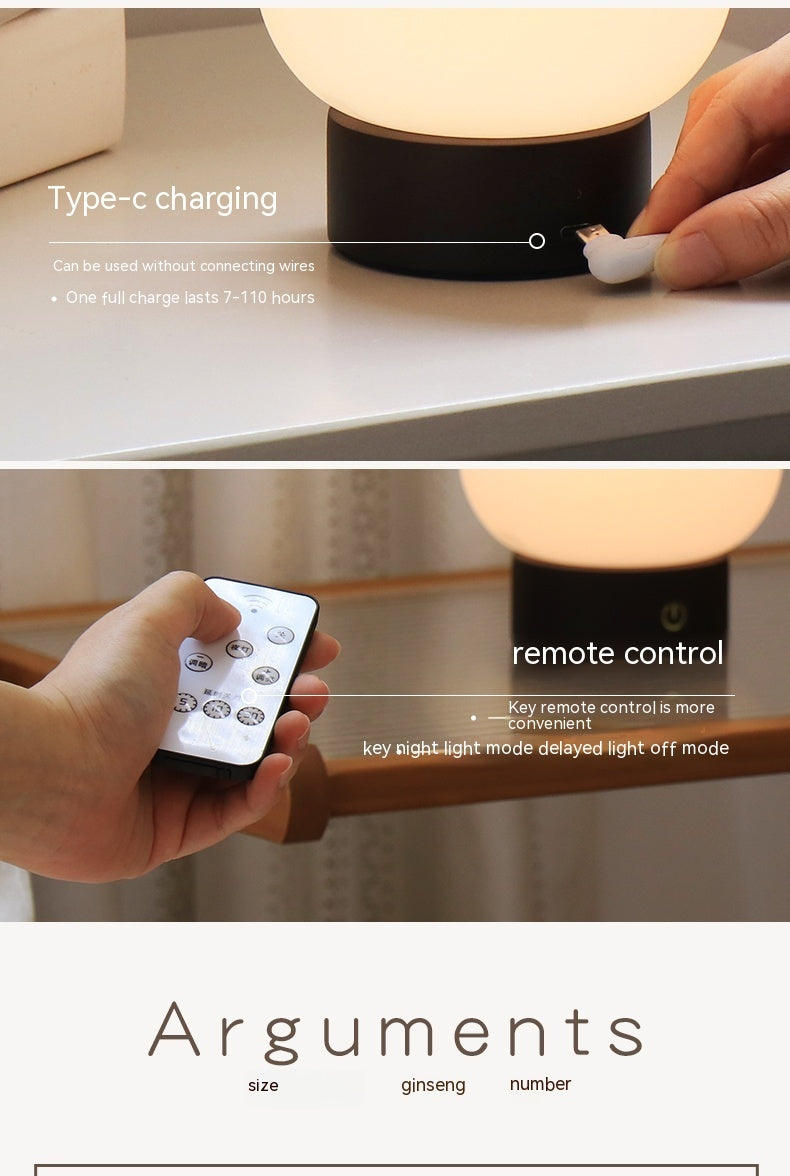 Supplier panel showing the pear lamp charging port and remote-control imagery
