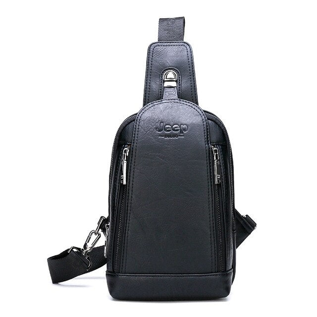 Black sling bag with adjustable strap and visible Jeep logo
