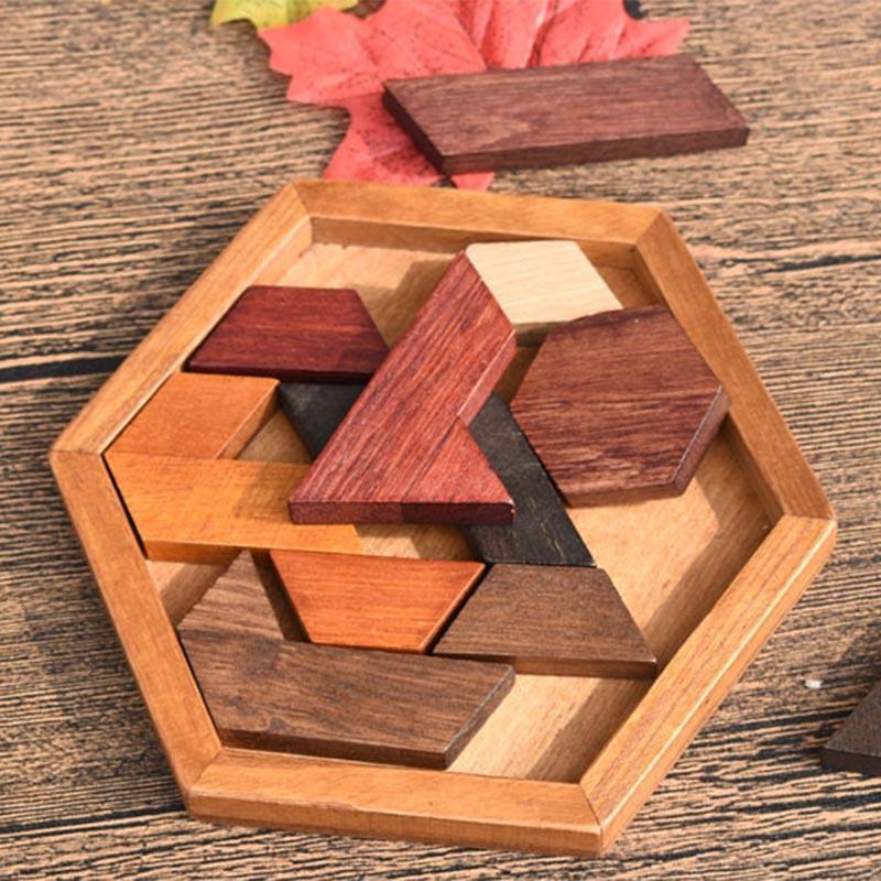 Wooden Hexagon Puzzle – Montessori Brain Teaser for Kids & Adults