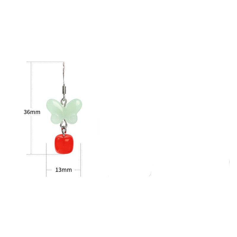 Butterfly earring measurement diagram showing 36 mm drop and 13 mm width
