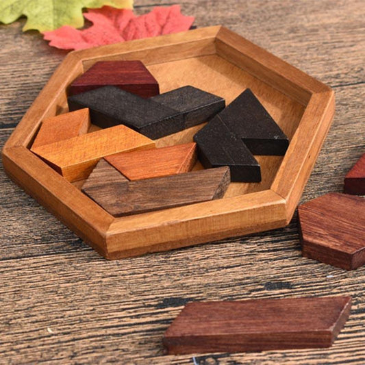 Wooden Hexagon Puzzle – Montessori Brain Teaser for Kids & Adults