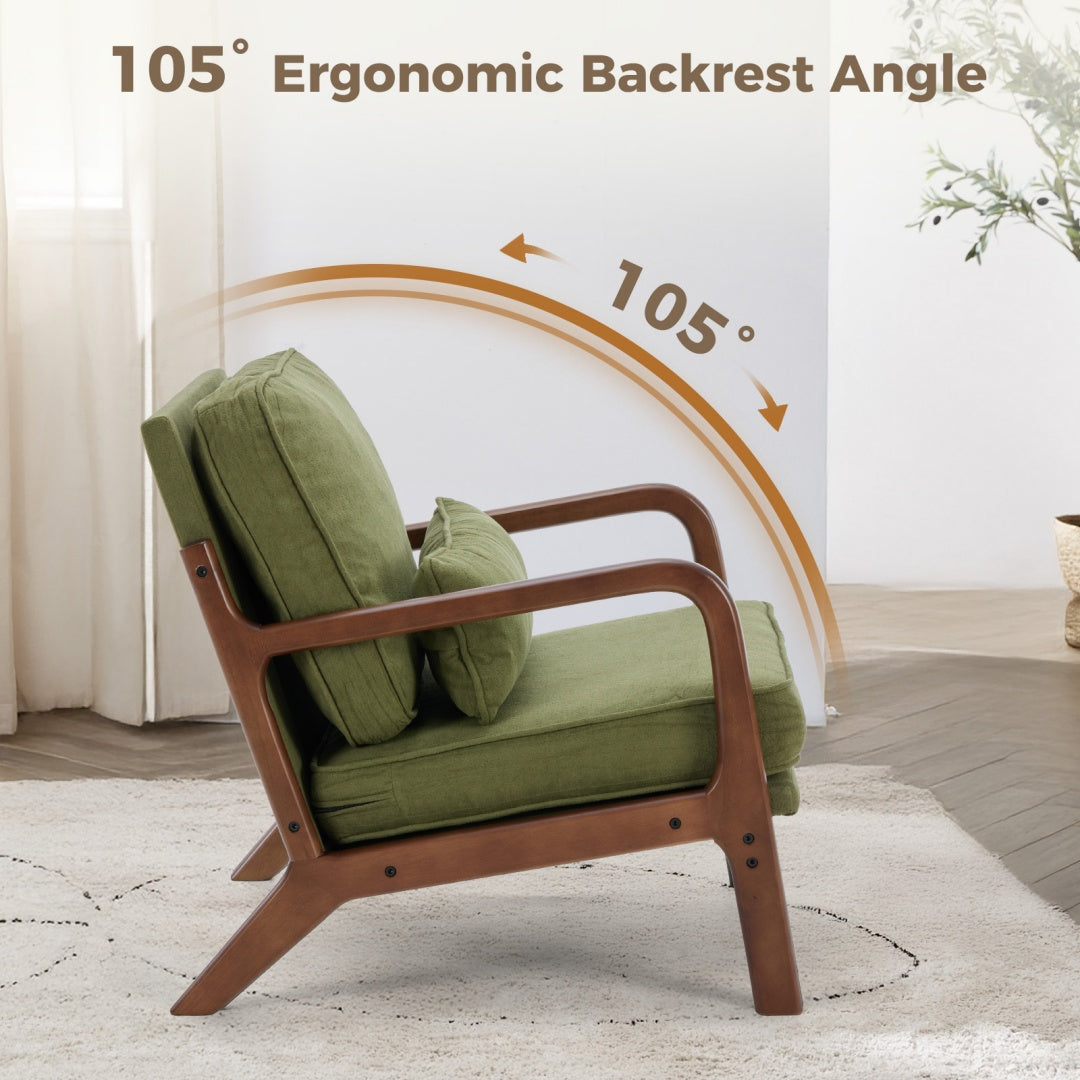 Mid-Century Modern Accent Chair with Arms & Cushioned Seat – Solid Wood Frame