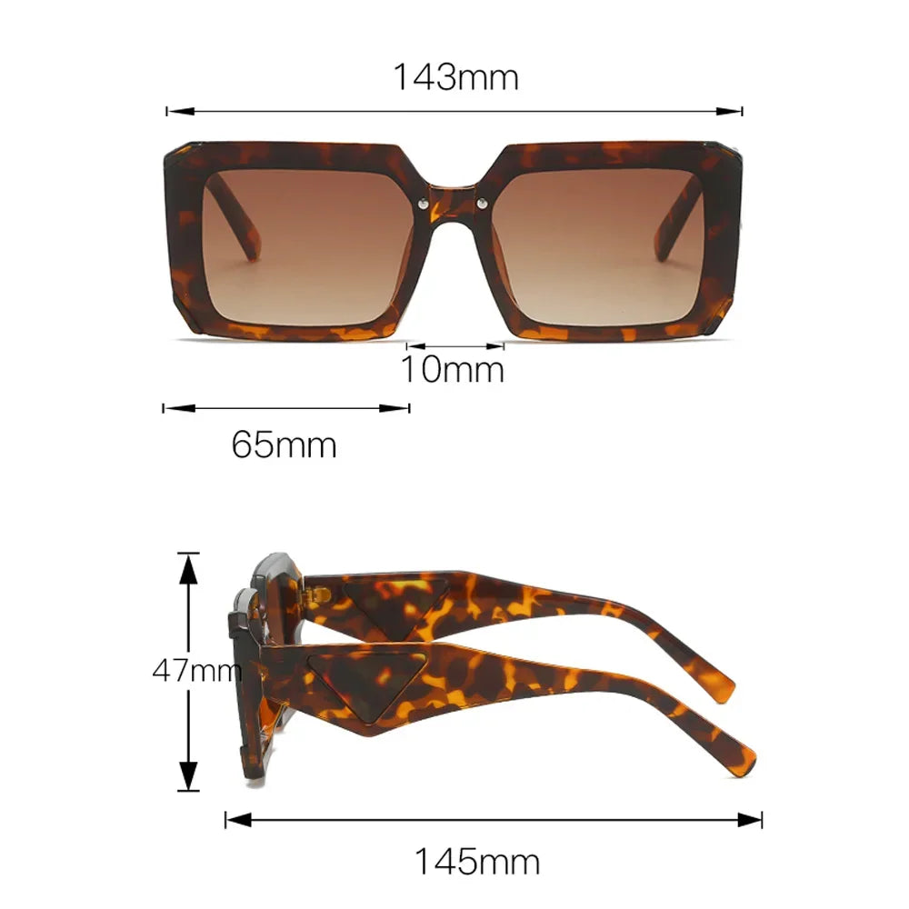 Supplier measurement diagram showing rectangular sunglasses with a 143 mm total width