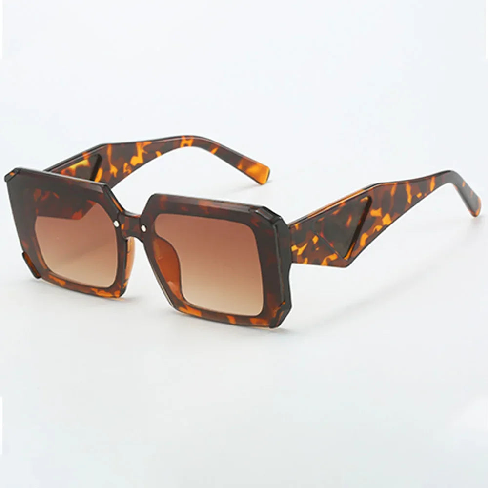 Angular tortoiseshell rectangle sunglasses with brown lenses
