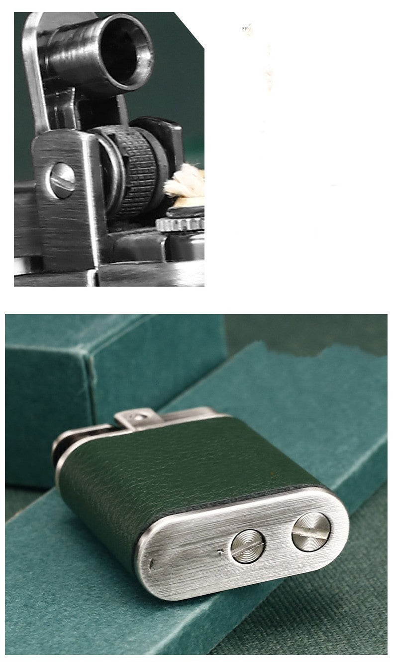 Retro Leather-Wrapped Kerosene Lighter – Vintage Flint Wheel Windproof Design